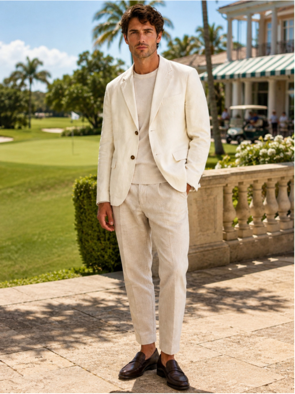 Oak + Fort Blazer Men M Cotton Linen Old Money Quiet Luxury Coastal Resort White
